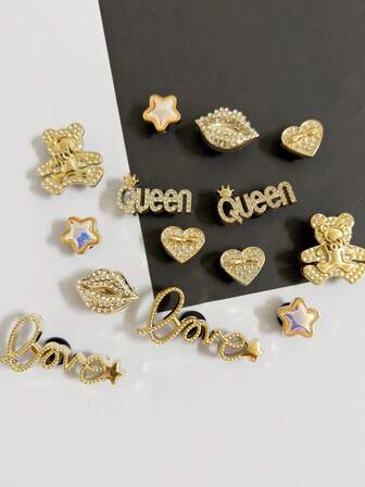 14 件 DIY 鞋饰套装，熊嘴和心形鞋配件，可爱的可拆卸鞋饰，时尚爱好者的完美节日礼物