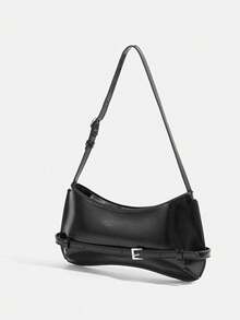 Bolsa Transversal Preta Minimalista, Bolsa Pequena Versátil Feminina, Bolsa de Ombro e Axila Y2K, Essencial para Ir e Vir e Uso Diário