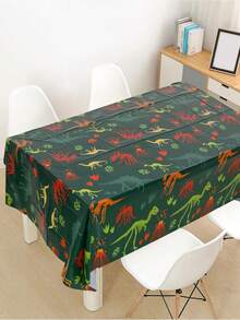 1pc Dinosaur Tablecloth, 220*130cm Disposable PE Tablecloth, Volcano And Footprint Pattern Tablecover, Green Forest Theme Birthday Party Table Decor, Theme Celebration Decor, Wild Birthday Decor, Gender Reveal Party Decor, Baby Shower Decor - Dinosaur - View 6