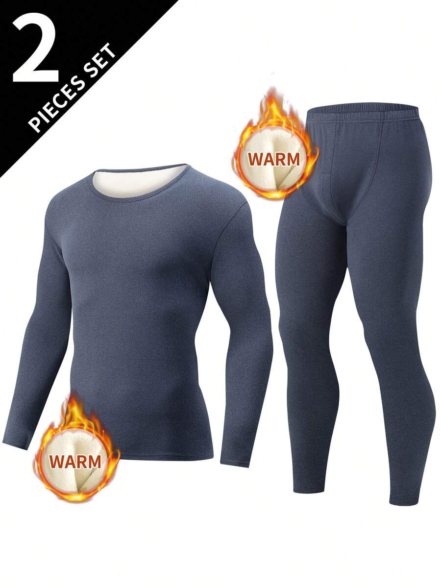 Men's Thermal Underwear Set, Fashionable And Warm, Suitable For Autumn/Winter, Casual And Versatile For Teenagers And Young Adults - Navy Blue - View 1