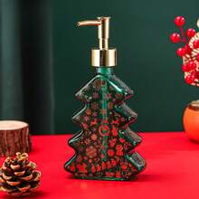 1 Pc Christmas Hand Soap Bottle, Festive Glass Pump Dispenser With Golden And Green Lid - Holiday Santa Claus Reindeer Snowman Designs, Portable Travel Shampoo & Body Wash Container For Decorations - Multicolor - View 15