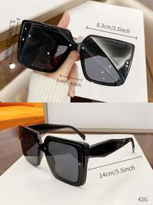 1pc Unisex Vintage Square Frame Stylish Sunshade Fashion Glasses For Vacation Beach Accessories For Women Glasses Shades - 灰色 - 查看 3