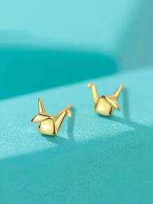 Simple Silvery-Plated Paper Crane Stud Earrings For Women - Japanese-Korean Style, Anti-Allergic Copper Material, Suitable For Casual Outfits Or Gifts - Multicolor - View 11