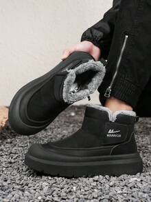 1 Pair WARRIOR Men's Thick Sole Snow Sports Shoes, Lace-Up Soft Bottom Casual Shoes, Low-Top Outdoor Flat Shoes, Snow Boots, Round Toe, Suitable For Students Taking Graduation Photos, Flat Leather Surface Sports Skateboard Shoes