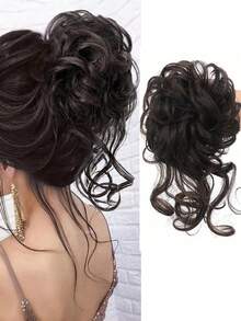 Synthetic Messy Curly Claw Hair Bun Chignon Hair Extensions Scrunchy Fake False Brown Black Hair With Tail For Women Hairpieces - Multicolor - View 17