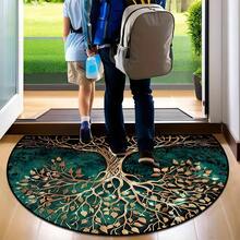 1 szt. Elegancka, półokrągła wycieraczka z ciemnozielonym i złotym wzorem drzewa, odpowiednia do użytku wewnątrz i na zewnątrz, o każdej porze roku - idealna do przedpokoju, kuchni, balkonu, sypialni, pralni - wytrzymała, nadająca się do prania w pralce wycieraczka z dekoracyjnym wzorem drzewa, idealna na parapetówkę, prezent na Święto Dziękczynienia i Boże Narodzenie! - Wielokolorowe - Zobacz 6