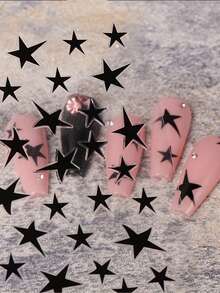 3 Peças de Adesivos de Arte de Unhas Assimétricos de Estrela - Elementos Decorativos de Natal, Ano Novo e Ano Novo em Preto, Branco, Prata, Design de Arte de Estrela Assimétrica no Estilo Y2K, Adequado para Uso Diário, Casamento e Feriados de Mulheres, Adesivos de Arte de Unhas Descartáveis, Tema Minimalista Y2K, Fácil de Colar Decorações de Unhas