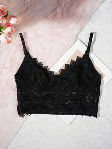 1 件女士黑色蕾丝性感透气文胸，外出时穿，坏蛋造型