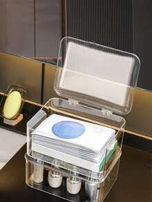 1pc Transparent Flip-Top Storage Box With Dust-Proof, Stackable Drawer Organizer Designed For Hair Clips, Headbands, Elastics And Accessories, Clear Vanity And Desk Display Solution, Space-Saving, Multipurpose, Compact Design For Bathroom Counter, Bedroom Dresser, Living Room Shelf, And Desk Top Organization - Multicolor - View 5