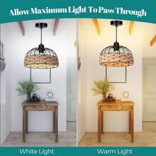 Large Metal Rope Light Shade, Retro Black Lamp Shade With Jute Rope Lamp Shades Ceiling, Rattan Lampshade, Pendant Lampshades For Ceiling Lights, Living Rooms, Kitchen, Bedroom, Hallways - Black - View 9