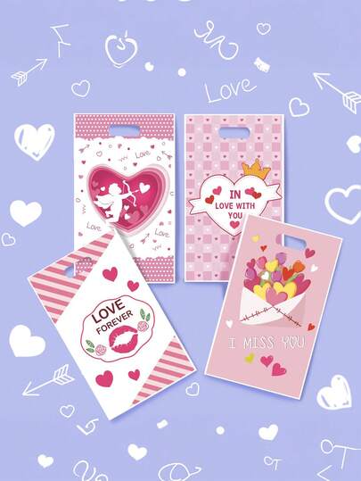 20 pezzi Borse regalo per San Valentino di colori misti, borse per confezione di caramelle, adatte per San Valentino, confezione di caramelle per feste di compleanno, motivi casuali, 4 disegni assortiti