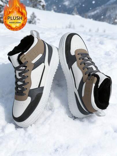 Scarpe invernali da uomo, sneaker casual con lacci, suola morbida e piatta, scarpe sportive confortevoli per uomo, leggere e calde, scarpe alte da uomo per uso quotidiano