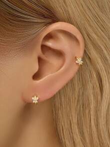 1pc 925 Sterling Silver Cubic Zirconia Butterfly Earring, Gold Butterfly Ear Stud Earring, Suitable For Women's Daily Wear (Sold Individually, Not A Pair) - Butterfly Earrings - View 5