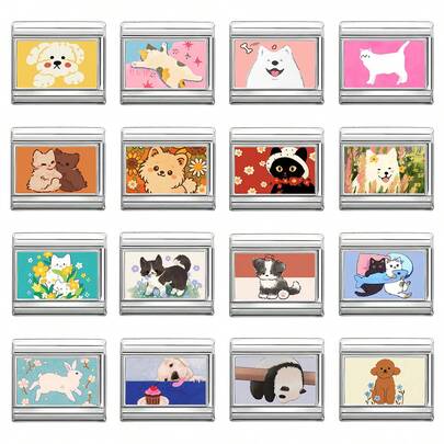 1件装DIY照片模块化手链，动物元素，适合作为派对礼物送给朋友/情侣，也适合圣诞节、新年、万圣节、情人节等节日，设计精美，不锈钢材质。