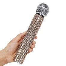 1pc Simulation Rhinestone Microphone Props, Home Bar Brilliant Mic Props Decorative Ornaments Party Favor, Speaking Practice Props