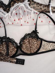 3件装女士纯色蕾丝豹纹无钢圈舒适文胸 - 彩色 - 查看 5