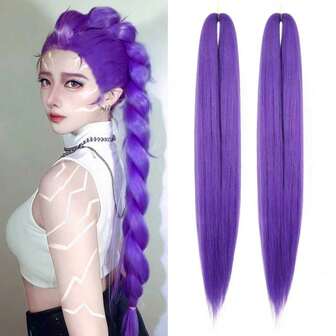 长紫色编织发 24 英寸预拉伸合成编织发，用于辫子，紫色接发，适合舞台、派对、万圣节和角色扮演使用（2 件装）