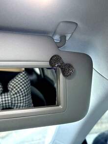 1 pieza Decoración interior del coche DIY Espejo de maquillaje con lazo de strass y estampado de leopardo, estilo lindo Ins, múltiples opciones - Unitalla - Ver 3