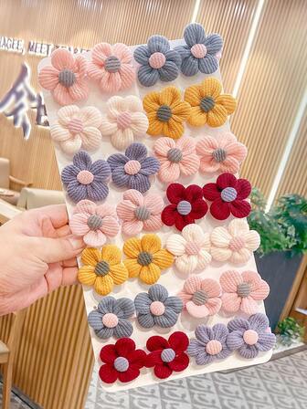 10 Stücke zufällige mehrfarbige Mädchen Haarclips, süße Textur Fünf-Blüten-Blume Cord Haarschmuck, Seitenkopfband, tägliche Dekorations Haarclips, Geschenk