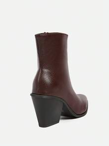 Fall/Winter New Autumn Women's Pointed Toe Chunky High Heel Ankle Boots,Burgundy Heels - Brown - View 7