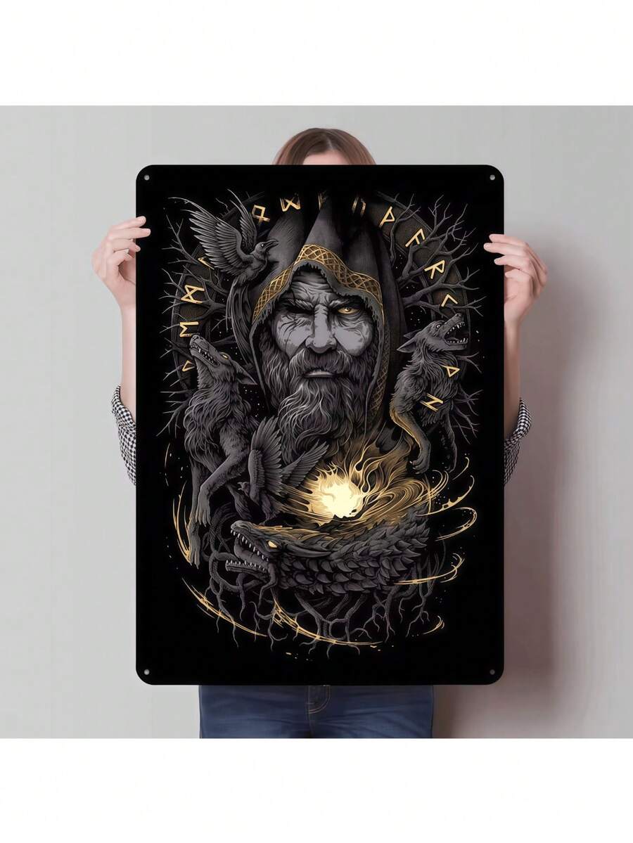 Odin Viking Mythology Metal Poster Home Decor Customizable Metal Tin Signs For Wall Art Decoration Gaming Room Decoration Retro - 彩色 - 查看 1