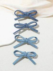 4 件 Y2K 风格牛仔蝴蝶结发夹，适合侧刘海和长辫子 - 彩色 - 查看 5