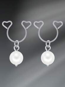 CIZME 1pair Cute Stainless Steel Fake Nipple Rings For Women,Fake Nipple Ring Piercing Jewelry Non Piercing Nipple Rings Dangling Heart CZ Drop Nipple CUff