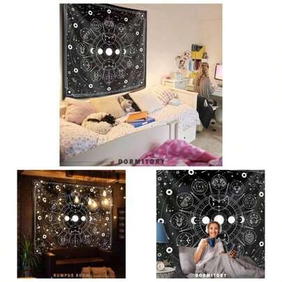 Moon Zodiac Tapestry Wall Hanging, Stars Space Tarot Tapestries, Black And White Tapestries Wall Tapestry Bedroom Aesthetic Home Wall Room Decor Mysterious Zodiac 29x39 Inches