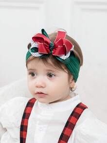 1pc Christmas Ribbon Bow Elastic Nylon Polka Dot Baby Headband Hair Accessories Set - Multicolor - View 5
