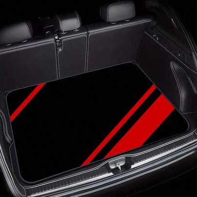 1 Stück Kofferraummatte mit rotem Streifenmuster, weiches Samt Material - modernes minimalistisches Design, geeignet für SUV und Limousine, bietet langanhaltend Schutz für Kofferraumboden und -seiten, Auto-Innenraum Zubehör