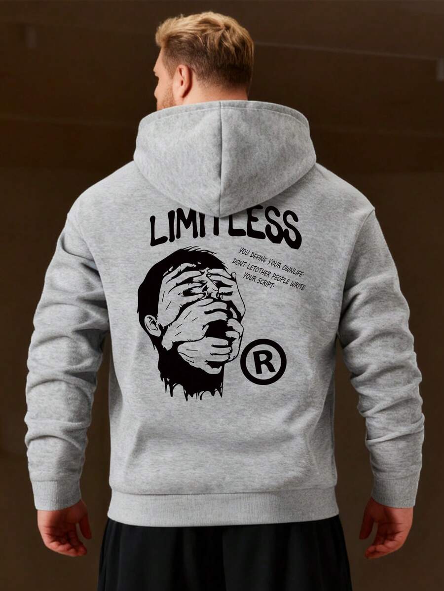 New Plus Size Men Outdoor Casual Hooded Sweatshirt, Autumn/Winter - Grey - View 1