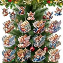 Adornos navideños colgantes de ángeles, juego de 12 piezas, lindas decoraciones navideñas de madera para colgar en el árbol de Navidad. - vistoso - Ver 4