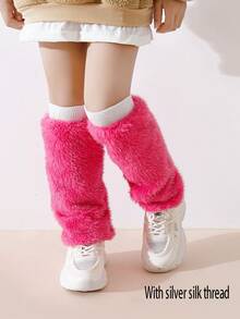 1双女童时尚仿毛皮腿套，保暖蓬松，亮丽色彩，经典百搭简约冬季腿套 - 彩色 - 查看 10