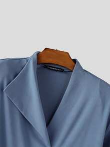 INCERUN Fashion Mens V-Neck Buttons Long Sleeve Pleated Party Casual Loose Blouse Office Work Solid Shirt Tops - 藍色 - 查看 9