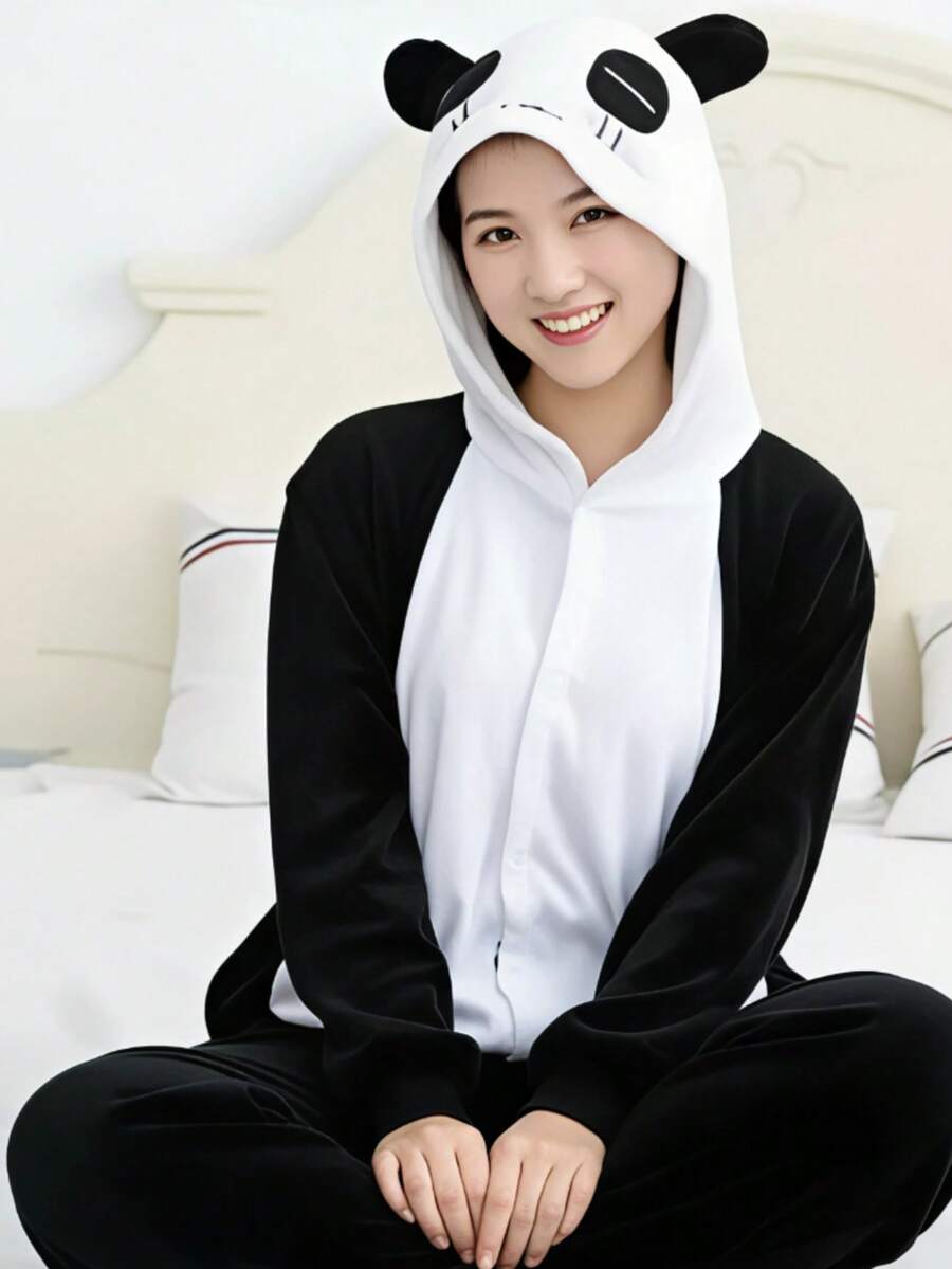 Mameluco de Panda para Adulto - Blanco y Negro - Ver 1