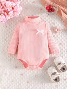 3pcs/Set Infant Baby Casual Cute Bow Ribbed Long Sleeve Bodysuit