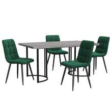 Dining Room Set (5 Pieces), Dining Table With 4 Chairs, Modern Kitchen Table Set, 140 * 80 Cm Kitchen Table With Black Metal Legs, Gray MDF Table Top, Dark Green Velvet Dining Chairs - Grey - View 10