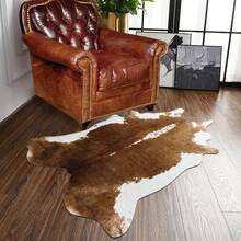 Faux Cowhide Rug, Cow Print, Rustic Western Rugs For Living Room Bedroom, Irregular Animal Skin Hides, 4.6 X 5.2ft, Anti-Skid Cool Carpets For Cowboy Cowgirl Home Decor, Khaki Brown - 焦糖 - 查看 15
