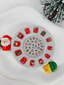 1 盒圣诞节 12 件指甲、按压指甲、可爱圣诞老人雪人假指甲、儿童指甲贴纸、指甲贴、彩色指甲贴纸、派对玩具、圣诞礼物。