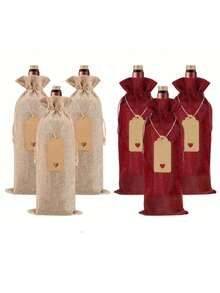 3/6/12pcs Wine Bottle Bags With Drawstrings, Jute Hessian Burlap Wine Gift Bottle Bags, Reusable Fabric Bottle Gift Bags, Reusable Gift Bags And Tags For Birthday Party Wedding Christmas New Year Decor Party Supplies, Christmas Gifts Christmas Decor - Multicolor - View 7