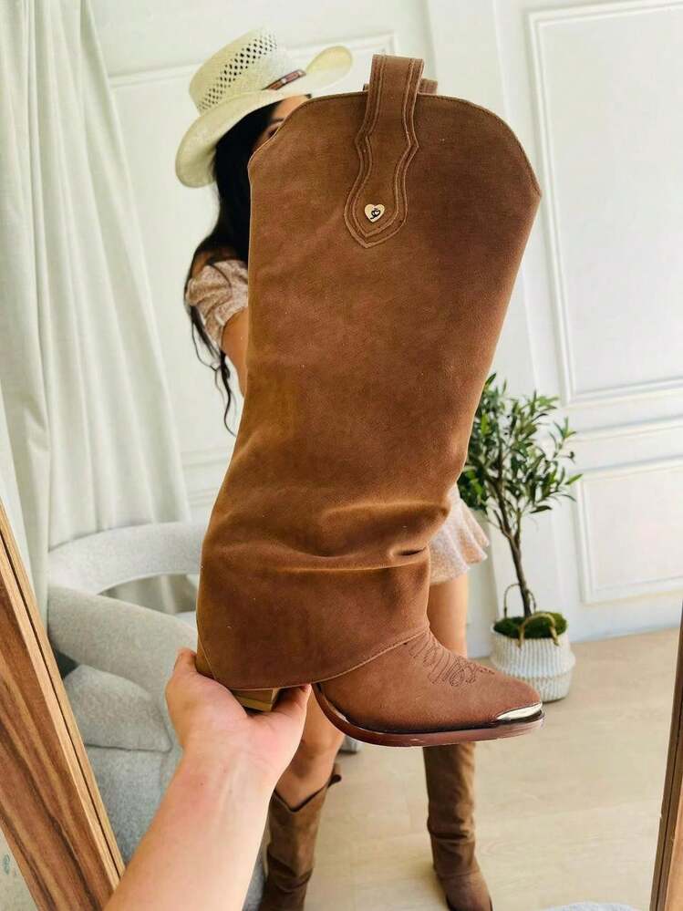 bota estilo cowboy con detalle de corazon ren cuero sintetico para mujer  Cowboy    Fiesta - Camel - Añade 2