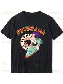 Y2k New Cartoon -Futuramas- Cotton Kawaii Graphic Pattern Clothes Short Sleeve Round Neck Tees Mens Womens-Shirt -Versatile Basic-Shirts - màu đen - Xem 1