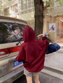 Oversized Loose Hoodie With Letter Print, Long Sleeve