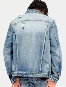 Hip Hop Printed & Embroidered Casual High Street Loose Fit Rock Youth Denim Jacket - Light Wash - View 2
