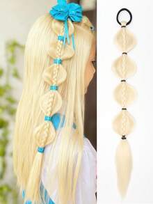 Synthetic Braided Ponytails Hair Extensions For Kids With Elastic Hair Band Hairpieces Natural Black/ Brown Fake Hair1pcs