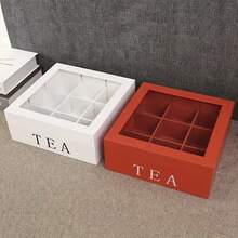 Retro Tea Coffee Box 9 Cells Wooden Storage Box With Visible Lid Multi-Compartment Organizer For Tea Bag Jewelry Coffee Modern Simple Home Storage - White - View 5