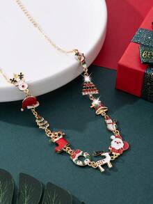 1 件圣诞合金珐琅圣诞树、驯鹿、雪花简约项链，适合女性、日常佩戴和节日礼物 - 金色 - 查看 2