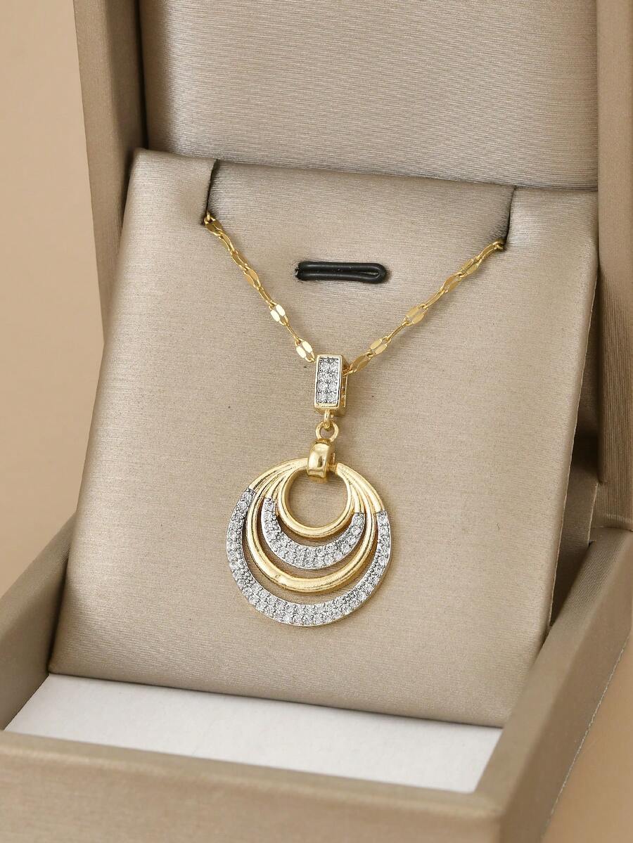 1 chiếc vòng cổ thép không gỉ hình tròn hai tông màu đính đá toàn bộ thời trang dành cho nữ, trang sức vàng và bạc, vòng cổ, trang sức, quà tặng cho người yêu, bạn bè, sinh nhật, tiệc tùng, kỳ nghỉ hè - Vàng - Xem 1