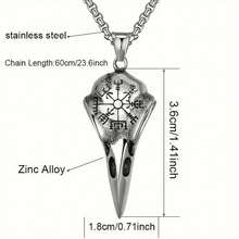 Plated 925 Silver Chain Pendant, Odin's Rune Amulet, Men's Punk Style Crow Skull Pendant Necklace, Viking Jewelry - 白色 - 查看 6