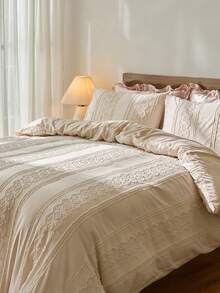 2/3PCS Khaki Tufted Textured Polyester Duvet Cover Set, Boho Shabby Chic Bedding Set For All Seasons Use, Modern Bohemia Style, Soft& Breathable, Durable, Machine Washable (1 Duvet Cover+ 1/2 Pillowcases, No Filler) - Khaki - View 2